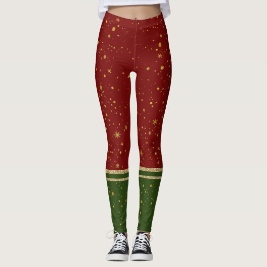 Elf Santa Green Funkelnd Imitats Socken Weihnachte Leggings (Vorderseite)