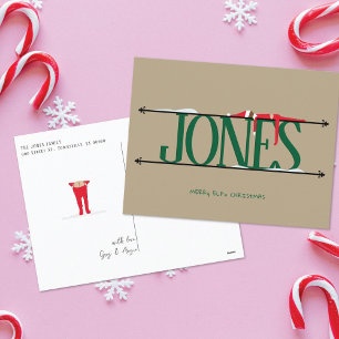Elf-Scherz Grün & Beige Weihnachts-Postkarte Feiertagspostkarte