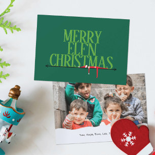 Elf-Scherz-Grußschild-Foto-Weihnachtskarte Feiertagskarte