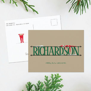 Elf-Scherz Weihnachts-Postkarte in Grün und Beige Feiertagspostkarte