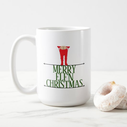 Elf-Scherz-Weihnachtsgruß-Schild Kaffeetasse (Mit Donut)