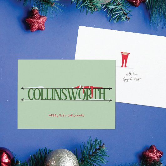Elf Shenanigans Name Sign Green Christmas Feiertagskarte