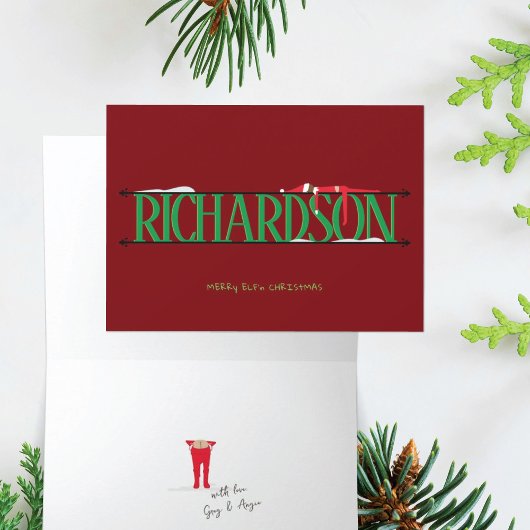 Elf Shenanigans Name Zeichen rot & grün geklappt Karte