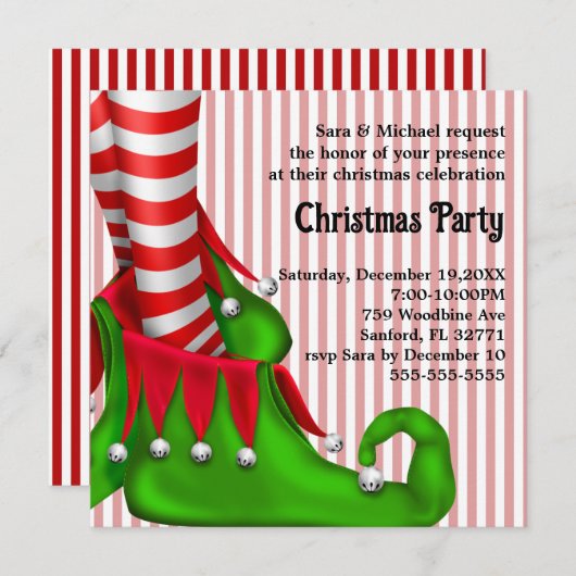 Elf Shoe Christmas Party Einladung (Vorne/Hinten)