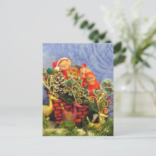 Elf Sleigh Postkarte (Stehend Vorderseite)