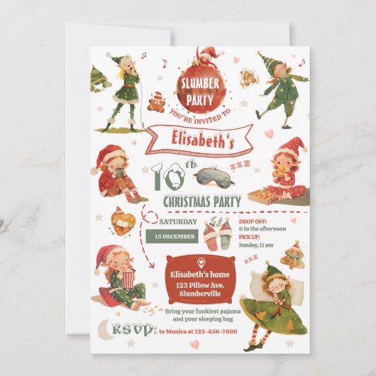 Elf Slumber Party Geburtstag Einladung (Vorderseite)