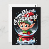 Elf Snowglobe Frohe Weihnachten für mich Gruß Postkarte (Vorne/Hinten)