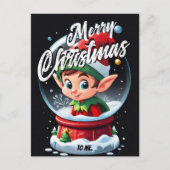 Elf Snowglobe Frohe Weihnachten für mich Gruß Postkarte (Vorderseite)