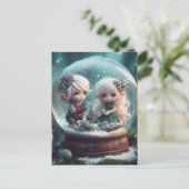 Elf Snowglobe Postkarte (Stehend Vorderseite)
