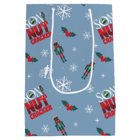 Elf "Sohn eines Nutcrackers" Wintermuster Mittlere Geschenktüte (Rückseite)