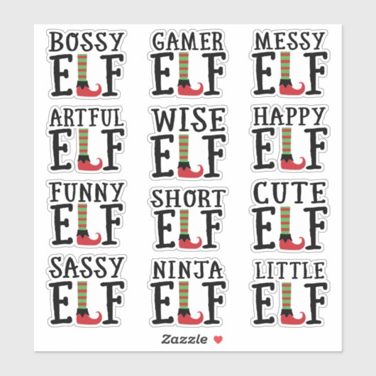 Elf Spaß | Rote und grüne Merkmale Gefallen Aufkleber (Blatt)