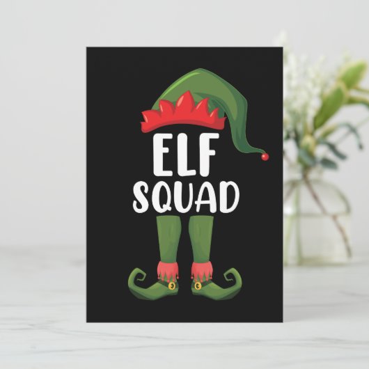 Elf Squad Funny Familie passt Weihnachten Einladung (Stehend Vorderseite)
