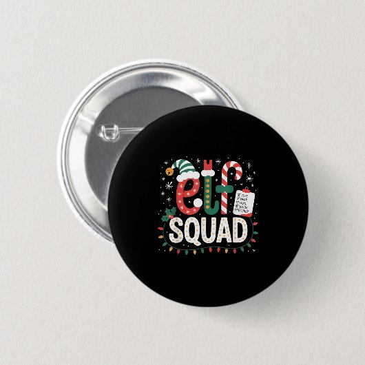 Elf Squad Santa Checklist Christmas Lights Family  Button (Vorne & Hinten)