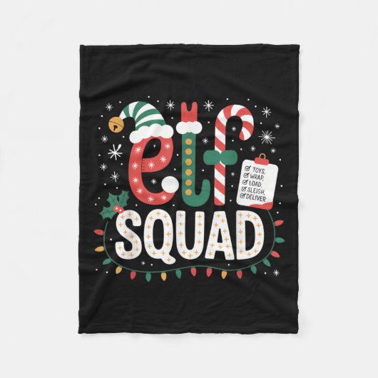 Elf Squad Santa Checklist Christmas Lights Family Fleecedecke (Vorderseite)