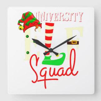Elf Squad Weihnachtsgeschenk für die Universität Quadratische Wanduhr