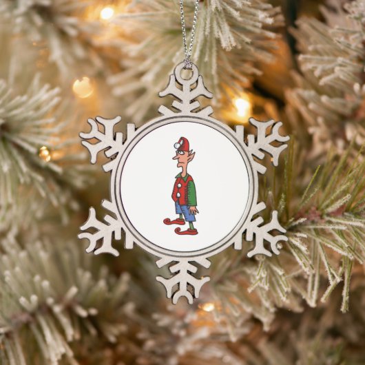 Elf Standing Attention pewter snowflake ornament (Baum)