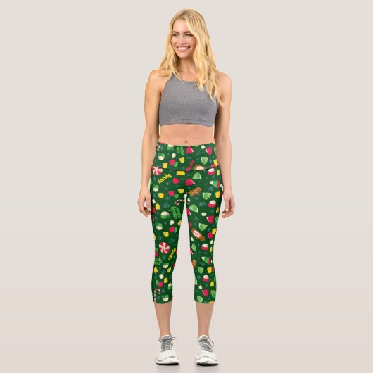 Elf the Movie Candy Pattern Capri Leggings (Vorderseite)