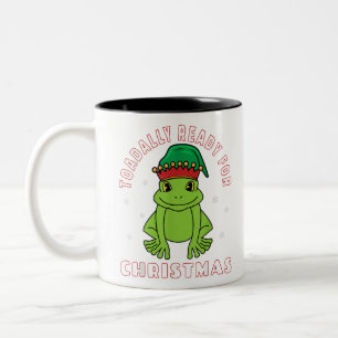 Elf Toad Frog Pun fertig zu Weihnachten Zweifarbige Tasse