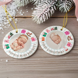Elf Toy Factory Baby's First Pink Christmas Photo Keramik Ornament