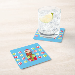 Elf überreicht Candies Square Paper Untersetzer