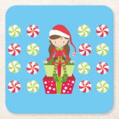 Elf überreicht Candies Square Paper Untersetzer (Vorderseite)