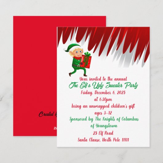 Elf Ugly Sweater Holiday Einladung (Vorne/Hinten)