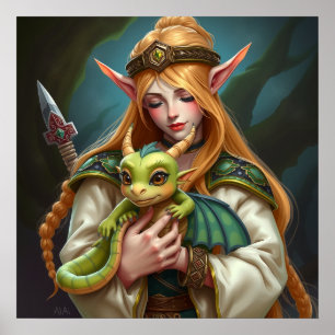 Elf und Baby-Drache Poster