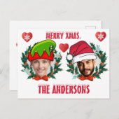 Elf und der Weihnachtsmann haben personalisierte W Postkarte (Vorne/Hinten)