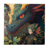 Elf und Dragon Fantasy Art Fliese (Vorderseite)