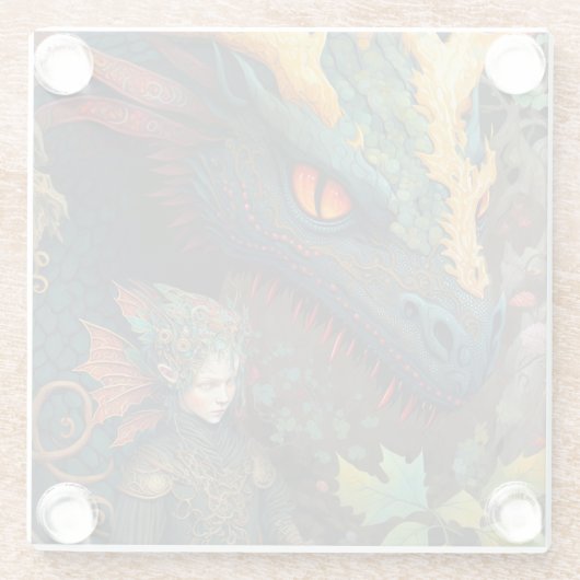 Elf und Dragon Fantasy Art Glasuntersetzer (Rückseite)