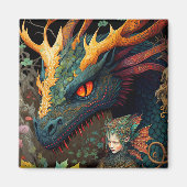 Elf und Dragon Fantasy Art Magnet (Vorne)