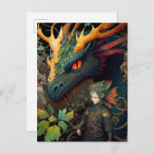 Elf und Dragon Fantasy Art Postkarte (Vorne/Hinten)