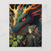 Elf und Dragon Fantasy Art Postkarte (Vorderseite)