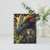Elf und Dragon Fantasy Art Postkarte (Stehend Vorderseite)