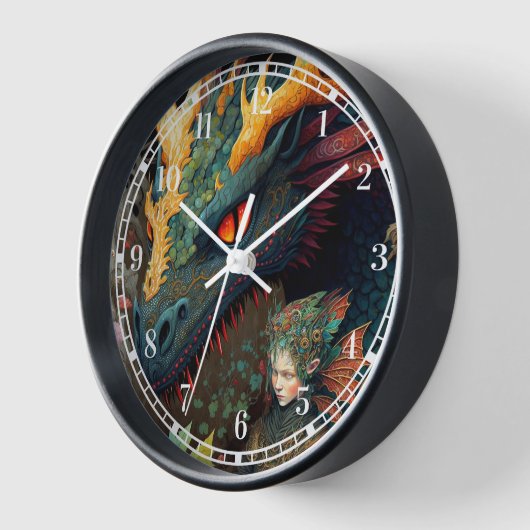 Elf und Dragon Fantasy Art Uhr (Winkel)