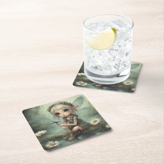 Elf und Dragonfly 5 Rechteckiger Pappuntersetzer (Vor Ort)