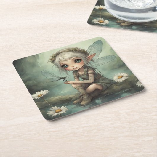 Elf und Dragonfly 5 Rechteckiger Pappuntersetzer (angewinkelt)