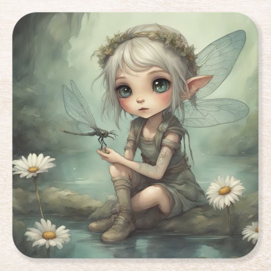 Elf und Dragonfly 5 Rechteckiger Pappuntersetzer (Vorderseite)