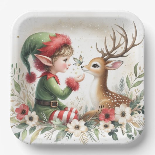 Elf und Rentier Pappteller (Vorderseite)