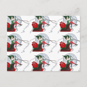Elf und Schlitten des Weihnachtsmanns Feiertagspostkarte