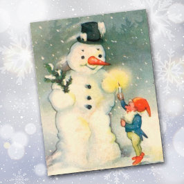 Elf und Snowman Vintage Weihnachten Postkarte