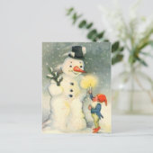 Elf und Snowman Vintage Weihnachten Postkarte (Stehend Vorderseite)