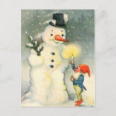 Elf und Snowman Vintage Weihnachten Postkarte (Vorderseite)