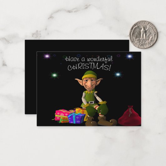 Elf und Weihnachtsgeschenk Mitteilungskarte (Vorderseite/Rückseite Beispiel)
