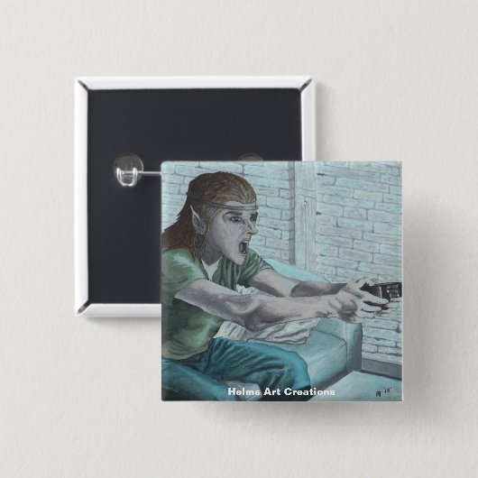 Elf Video Game Player Fantasy Art Button (Vorne & Hinten)