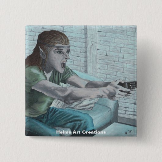 Elf Video Game Player Fantasy Art Button (Vorderseite)