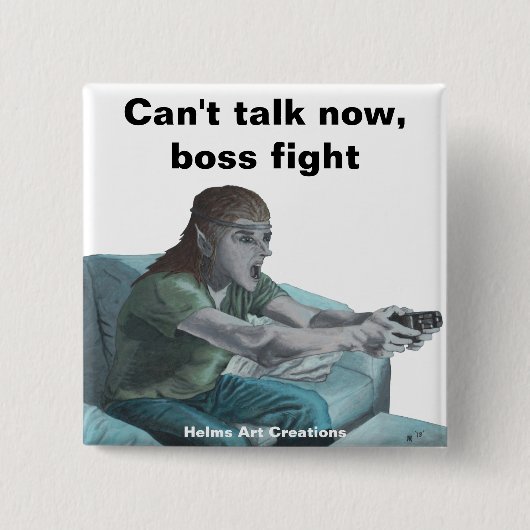Elf Video Gamer Boss Fight Fantasy Art Button (Vorderseite)