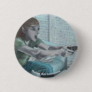 Elf Video Gamer Playing Fantasy Art Button
