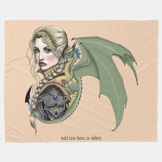 Elf Warrior Dragon Fantasy Fleecedecke (Vorderseite (Horizontal))