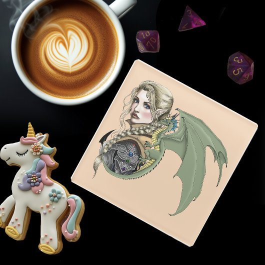 Elf Warrior Dragon Fantasy Glasuntersetzer
